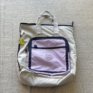 Kipling Cream and Purple Backpack with Black Trim